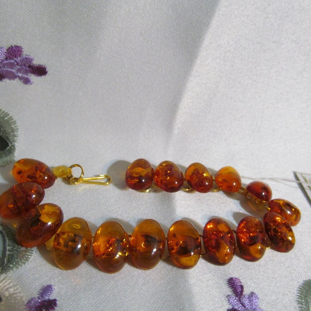 NWT Russian Baltic Amber Bracelet w Amber Light Янтарный свет Russian Tag 8"